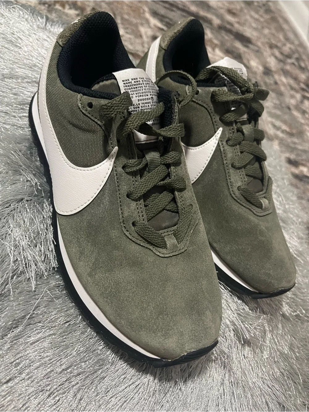 Nike Men’s Olive Green Suede Sneakers with White Swoosh